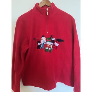 Christmas Fleece Top Large Women's White Stag 12/14 Appliqued VTG